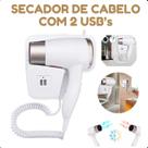 Secador de Parede Branco Tipo Hotel Fixo com USB 220V Secador de Parede Branco Tipo Hotel Fixo com USB 220V