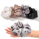 Seda acetinada Scrunchies Helamvly para mulheres, 4 peças (preto, branco, prata)
