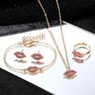 Semi Joia Folheado Ouro 18K Lábios Rosa Conjunto 4 Peças
