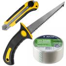 Serrote Para Gesso Drywall Cabo Plástico 6" Pol + Fita Telada 50mm x 45m + Estilete 25mm Com Trava e Lâmina Serrote Para Gesso Drywall Cabo Plástico 6" Pol + Fita Telada 50mm x 45m + Estilete 25mm Com Trava e Lâmina