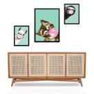 Set 3 Quadros Animais Bubble Gum Verde Set 3 Quadros Animais Bubble Gum Verde