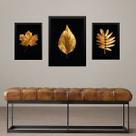 Set 3 Quadros Folhas - Preto Com Dourado Set 3 Quadros Folhas - Preto Com Dourado