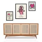 Set 3 Quadros Keith Haring - Rosa - com vidro Set 3 Quadros Keith Haring - Rosa - com vidro