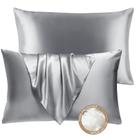 Set de 2 Almohadas BHZ King con Fundas de Satén y Plumón de Ganso Gris