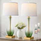 Set de 2 lámparas de mesa de vidrio verde Lamp WIHTU de 27" con control táctil y puerto USB