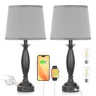 Set de 2 Lámparas de Mesa Grises Seealle con Control Táctil y USB