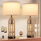 Set de 2 Lámparas de Mesa Seealle de Madera Estilo Casa de Campo con Puerto USB