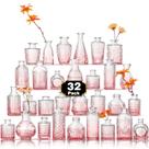Set de 32 Mini Jarrones de Vidrio Rosados para Ramas, Decoración Vintage para Flores