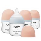 Set de 4 biberones de vidrio natural yanyoyo para bebé, cuello ancho, 90 ml