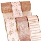 Set de 6 Rollos de Cinta Ribbli con Alambre y Brillo Rosa Dorado, 9.1 m Set de 6 Rollos de Cinta Ribbli con Alambre y Brillo Rosa Dorado, 9.1 m