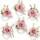 Set de Corsajes de Muñeca Serwalin con Rosa Rosa para Bodas, 6 Piezas Set de Corsajes de Muñeca Serwalin con Rosa Rosa para Bodas, 6 Piezas