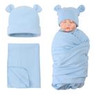 Set de Gorro y Manta para Envolver Bebé PESAAT Algodón 110x110 cm Azul 0-6 Meses
