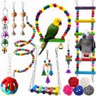 Set de juguetes colgantes para loros, 15 piezas, hechos de madera con campanas Set de juguetes colgantes para loros, 15 piezas, hechos de madera con campanas