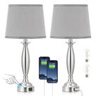 Set de lámparas Seealle con control táctil y puertos USB C+A, níquel cepillado