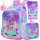 Set de Mochilas AGSDON Unicornio para Niñas 16" con Lonchera y Estuche