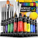 Set de Pintura Acrílica Benicci 12 Colores y 6 Pinceles con Lienzos