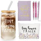 Set de Regalo para Profesor Domensi Tiny Human Tamer con Vaso de Vidrio de 500 ml