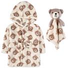 Set para Bebé: Bata y Manta Minky con Diseño de Oso Marrón 0-9 Meses