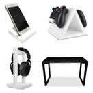 Setup Gamer Kit Spark Mesa Preto/Preto + Suporte para Controle Headset e Celular Branco