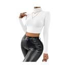 Sexy manga longa espartilho topo feminino gola alta magro curto camiseta moda mulher blusa 2024 Sexy manga longa espartilho topo feminino gola alta magro curto camiseta moda mulher blusa 2024