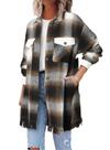 Shacket SHEWIN, casual, xadrez, manga comprida, preta, marrom
