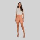 Short Alfaiataria Marrom com Cinto Lado Avesso