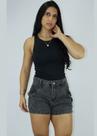 Short Cargo Feminino Jeans com Bolso Lateral Cintura Alta Soltinho Confortável Estiloso Look Casual Urbano Versátil para Dia a Dia com Ótimo Caimento