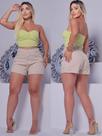 Short Cargo Jeans Feminino Cintura Alta Bege Short Cargo Jeans Feminino Cintura Alta Bege