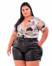 Short Cirrê Preto e Vinho Plus Size