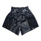 Short Couro Infantil Menina Bolso Paetê Primavera Verão