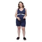 Short Doll Regata Gestante e Amamentação em Poá com Botões e Renda