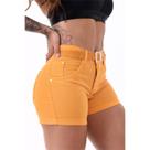 Short Feminino Curto Brim C/lycra Super Confortável - Mostarda