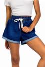 Short feminino de Jeans, Barra Dobrada Cintura Elástica Soltinho De Promoção 100% Algodão