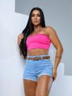 Short Feminino Destroyed Jeans curto com cinto - Azul Claro