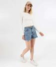 Short Feminino Jeans Bordado Margarida Bolsos Azul-23056