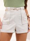Short Feminino Linho Casual Elegante Detalhe Bolso Botão