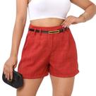 Short Feminino Linho Cintura Alta Alfaiataria C/ Cinto Bolso