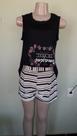 Short feminino listrado - Bege e preto - Tamanho 44