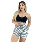 Short Feminino Malha Branco Listrado AJustável com Top