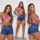 Short Feminino Mom Jeans Premium Estiloso Fashion Bordado