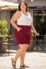 Short Feminino Plus Size Malha Crepe Colmeia Enfeite Cinto Botão Elasticidade Zero Transparência