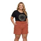 Short Feminino Plus Size Veludo Cotelê Forrado com Cinto Fivela Elegante e Confortável