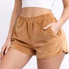 Short Feminino Veludo Geladinho Do P Ao Xgg Leve Com Bolso Caramelo Cor:CarameloTamanho:M