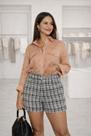 Short Feminino Xadrez Tweed Cintura Alta Clochard Elegante Cor:CinzaTamanho:M