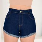 Short Jeans Amaciado Clássico de Barra Costurada Com Detalhes Desfiado