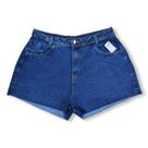 Short Jeans Azul Escuro Liso Cintura Alta Com Bolsos Plus Size Feminino Levanta Bumbum Sem Lycra 48 ao 56 Tamanho Grande