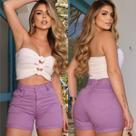 Short Jeans Color com Barra Dobrada e Botão Forrado Short Jeans Color com Barra Dobrada e Botão Forrado