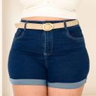 Short Jeans Com Cinto Amaciado Feminino de Estilo Tradicional Plus Size de Barra Dobrada Short Jeans Com Cinto Amaciado Feminino de Estilo Tradicional Plus Size de Barra Dobrada