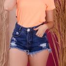 Short jeans destroyed com lavagem escura tamanho 38