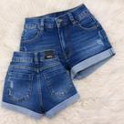 Short Jeans Feminina Sal e Pimenta Levanta Bumbum Modelador Confortável Barra Dobrada